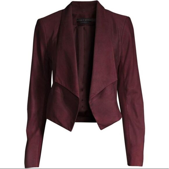 Alice & Olivia HARVEY Limited-Edition Lamb Leather Blazer Jacket Wine NWT $898 S - Picture 1 of 16